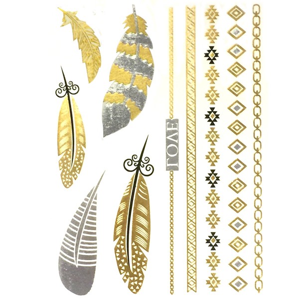 Wrapables Large Metallic Gold and Silver Temporary Tattoo Stickers, Wisdom
