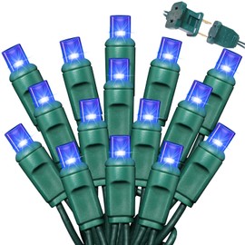 LAMPHOME 50LED String Lights,LED Christmas Lights,6" SPACING,Green Wire,Blue Colour,Commercial Grade