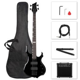 Ktaxon Ktaxon Electric Bass Guitar Full Size Flame Design Bass Set with 20 Watt Amplifier, Portable Bass Bag, Superior Amp Wire, Adjustable Guitar Strap, Plectrum, Wrench Tool(Black)