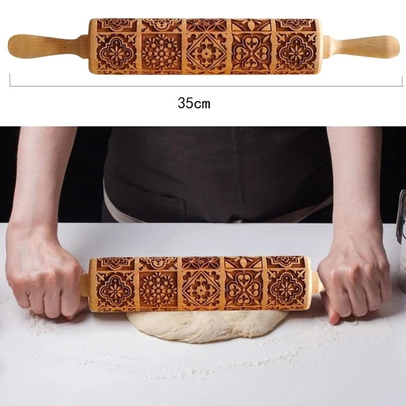 Wooden Rolling Pin, Rolling Pin with Metal Axle, Pattern Embossing