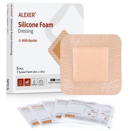 Silicone Foam Dressing with Border,Gentle Adhesive Foam Dressing for Wound Care,Waterproof,Breathable,Highly Absorbent Silicone Bandage Care for Pressure Sores, Ulcers (3×3 Inches, 5 Pcs)
