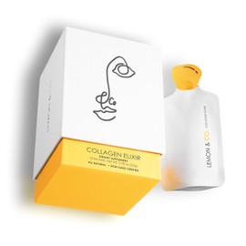 LEMON & CO. Lemon Collagen Elixir - 5g Wild Caught Marine Collagen with Vitamin C & Organic Lemons - Non-GMO, Sugar-Free, Preservative-Free Superfood Drink for Nails, Hair & Skin - 14 Sachets