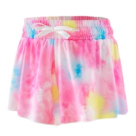 Girls Butterfly Shorts Unicorn Running Shorts 2 in 1 Flowy Athletic Shorts Casual Skirt for Teens Kids (US, Age, 5 Years, 6 Years, Tie Dye)