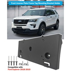 Front License Plate Frame for Ford Explorer 2018 2019 Front Bumper License Plate Holder Mounting Bracket Cover Replace# JB5Z-17A385-AA Partslink# FO1068174