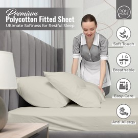 Rohi 16"/40cm Extra Deep Fitted Sheets King Size – Soft & Breathable – Anti-Allergy Cream Fitted Sheet – Easy Care King Size Fitted Bed Sheets (Cream, King)