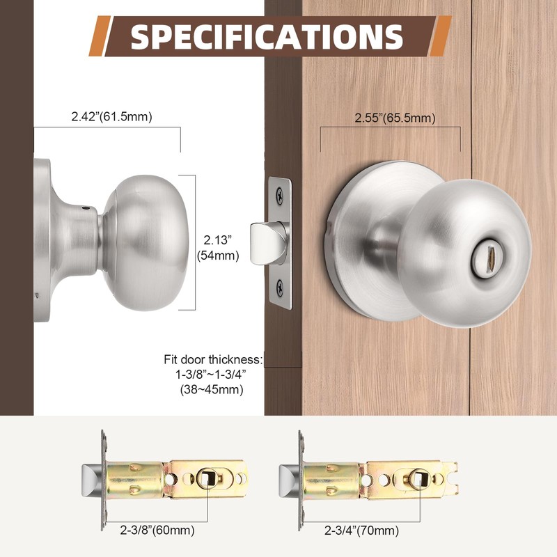 GOBEKOR 8 Pack Brushed Nickel Privacy Door Knobs Stainless Steel