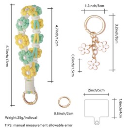 2Pcs Boho Macrame Keychain Wristlet Handmade crochet keychains for Keys Cute Daisy Flower Key Chain for Women Girls Fresh DIY Woven Finished Keyring Phone Holder Wristlet