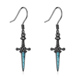 URONE Sword Earrings 925 Sterling Silver Turquoise Sword Drop Dangle Earrings Sword Jewelry Gift for Women Men