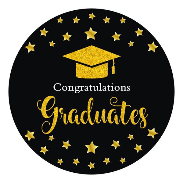 Black and Gold Graduation Party Favor Stickers - 2 in