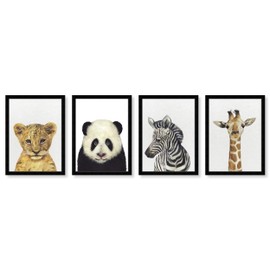 Wynwood Studio Animals Traditional Newborn Kingdom Canvas Wall Art BABY ANIMAL SET Living Room Bedroom and Bathroom Home Decor 13 in x 19 in White and Black