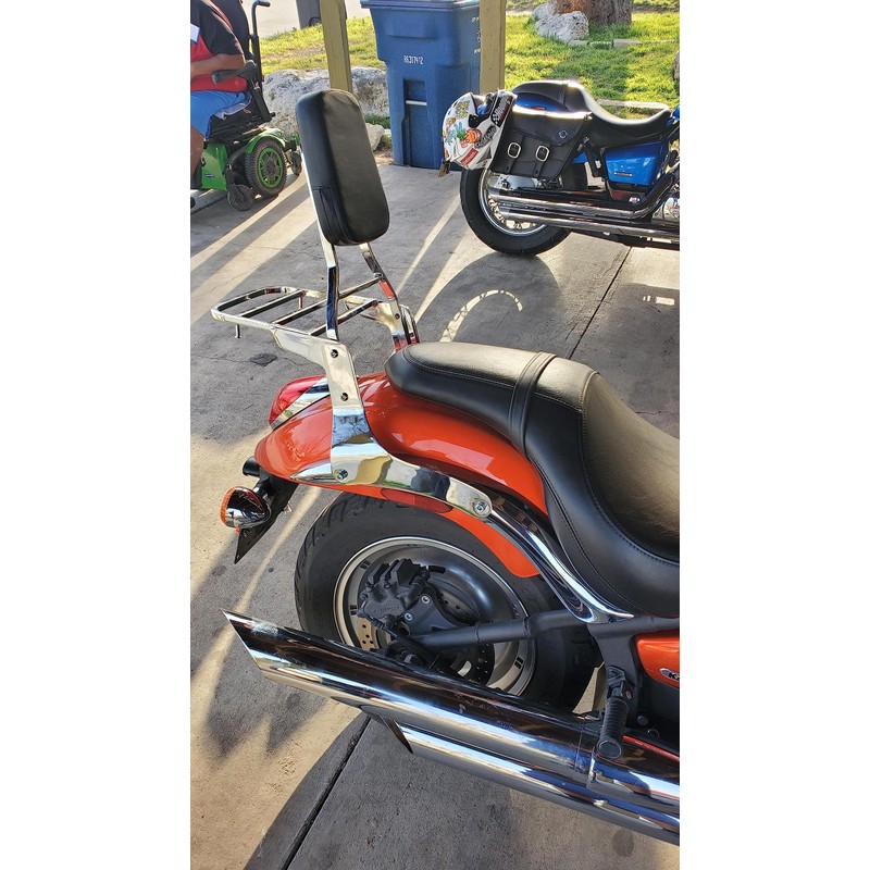 Comfortable Leather Backrest Sissy Bar + Luggage Rack Pad Compatible