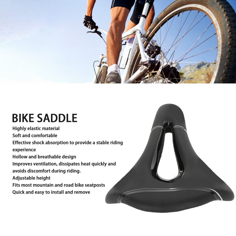 Bicycle Saddle Hollow Breathable Shock Absorbing Height Adjustable Prevent Slip