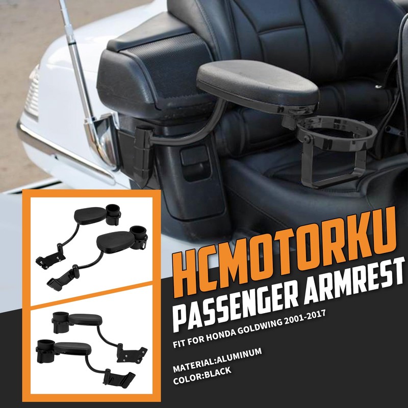 HCmotorku Black Passenger Armrests with Cup Holder Adjustable Fit for