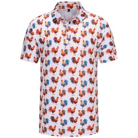 Men's Golf Polo Shirts Funny Golf Shirts for Men Performance Moisture Wicking Quick Dry Athletic Short Sleeve Shirts Funny Rooster