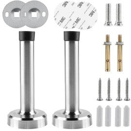 SUpoetry 2 Pieces Wall Door Stop, Door Stopper Wall Mounted, Stainless Steel Door Hinge Stopper High Performance Stainless Steel Shock Absorber Rubber Buffer for Home, Bedroom, Bathroom, Office