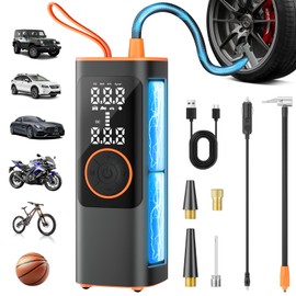 Tire Inflator Portable Air Compressor, 150PSI Cordless Air Pump for Car Tires, Electric Bike Tire Pump with Pressure Gauge, Auto Shut Off, LED Light for Car Motorcycle Bicycle Ball