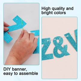 BEISHIDA 116 PCS A-Z Glitter Lake Blue DIY Letter Banner Kit Make Your Own Banner，Including 111 Letters and Numbers 3 Rope and 2 Threading Device,Customized for Birthday Graduation Wedding Party Decor