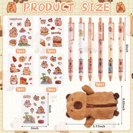 77 Pack Capybara Pencil Case Capybara Stationary Gifts-1 Big Plush Pencil Bag,4 Cute Pocket Notebooks,6 Ballpoint Pens Black Ink,62 Colorful Stickers,4 Sticky Notes for Students Boys Girls School