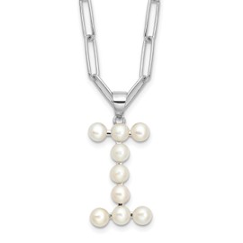 925 Sterling Silver Freshwater Cultured Pearl Dainty Letter I Initial Name Monogram Necklace 18 inch Chain