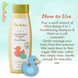 Olive Babies Champú acondicionador 3 en 1 y lavado corporal, 14 onzas