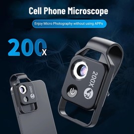 Diyeeni Microscopio de Teléfono de Bolsillo, Clip de Zoom 200X en la Lupa del Microscopio Lente CPL con Luz LED, Lente Microscópica Portátil para para para para Google(Negro)