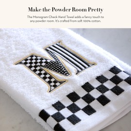 MACKENZIE-CHILDS Monogram Cotton Hand Towel, Cute Black-and-White Decorative Monogrammed Hand Towel for Bathroom or Kitchen, O