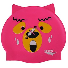 Spurt Kinder 100% Silikon Schwimmkappe Badekappe Badehaube Schwimmhaube Stoffhaube Haube Swim Cap Rosa Bär