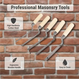 5 PCS Professional Masonry Tools, Tuck Pointer Trowel Set, 1/4’’, 5/16’’, 3/8’’, 1/2’’, 9/16’’ Tuck Pointing Trowel Brick Jointer Cement with Wood Handle, Mortar Repair for Tuck Pointing