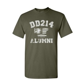 DD214 Alumni Distressed American Flag T-Shirt Military Veteran Mens Tee Shirt Military Green X-Large