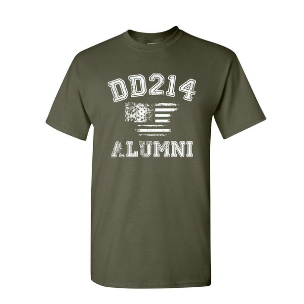 DD214 Alumni Distressed American Flag T-Shirt Military Veteran Mens Tee