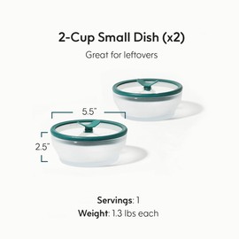 Anyday 2-Pack (2-Cup) Glass Food Storage Set with Glass Lids | Plastic-Free Frosted Meal Prep Bowls | Stackable Airtight Storage Container Set with Vented Silicone Lid for Microwave-Safe Reheating