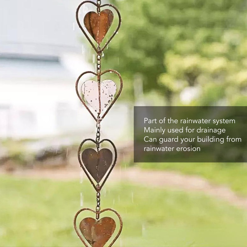 Metal Rain Chain Drainage Function Decorative Heart Shape Wind Chime