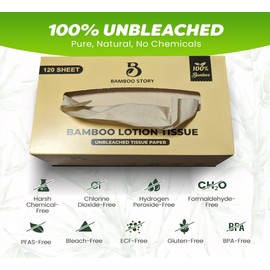 Bamboo Story Lotion-Infused Bamboo Facial Tissues, 3-Ply, 120 Sheets/Box, 12 Boxes, FSC Certified, Chemical-Free, Plastic-Free, PFAS-Free, Unbleached, Soft for Sensitive Skin, 100% Bamboo Tissue