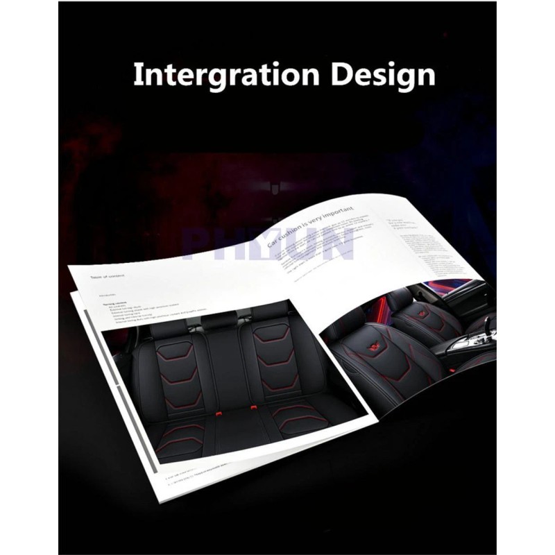 Black Red PU Leather Car Seat Cover Front + Rear