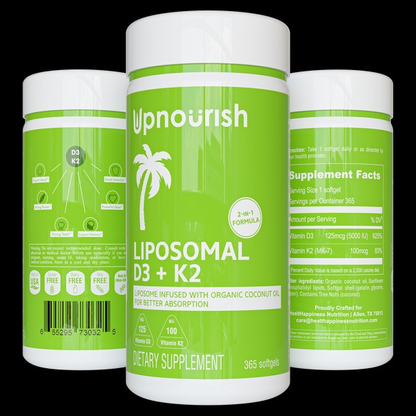 UpNourish Liposomal Vitamin D3 5000 IU K2 MK7 100 mcg,