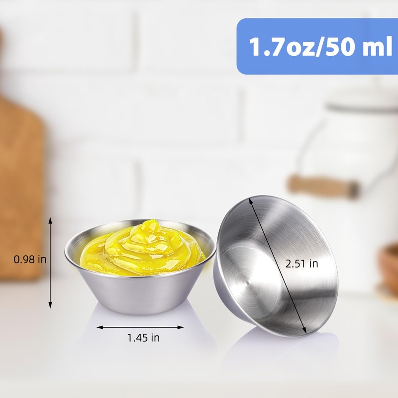 HOMEE 50 Pack Stainless Steel Condiment Sauce Cups, 1.7oz/50ml Reusable
