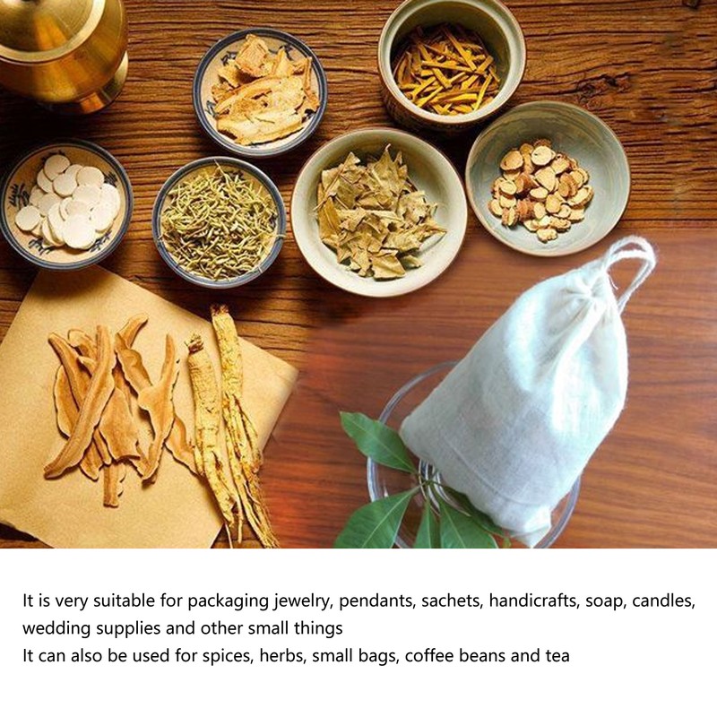 100Pcs Drawstring Cotton Bags 8cmx10cm Reusable Filter Tea Residue Environmentally