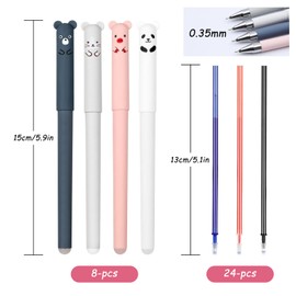 INNAL 8 Pcs Erasable Pens Erasable Gel Pens Rub Out Pens Erasable Rollerball Pens Erasable Gel Ink Pens 24 Pen Refills in Blue Red Black for Students Kids Adults School Office Supplie