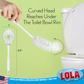 LOLA Toilet Bowl Brush w/Curved Head, Coated Wire, Durable Poly Bristles, Reaches Under Toilet Bowl Rim, 1 Pack