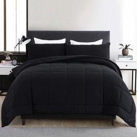 DOWNCOOL King Size Comforter Set -All Season Bedding Comforters Sets with 2 Pillow Cases -3 Pieces Bed Set Down Alternative King Bedding Set -Black King Comforter Set(102"x90")