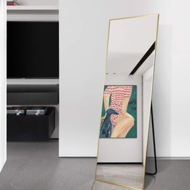 BEAUTYPEAK Full Length Mirror 65"x22", Standing Hanging or Leaning Against Wall Large Rectangle Floor Mirrors Body Dressing Wall-Mounted for Living Room, Bedroom with Aluminum Alloy Thin Frame, Gold