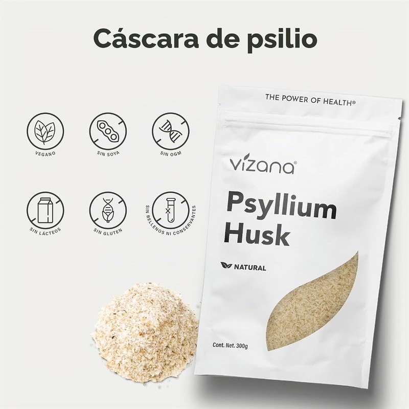 VIZANA NUTRITION Psyllium Husk Natural, 600g Sin Azucar, Cáscara de
