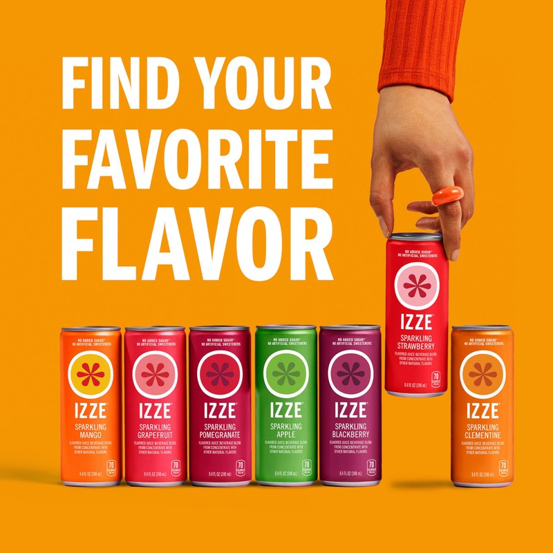 IZZE Sparkling Water Juice Beverage Blend, Pineapple, No Sugar Added,