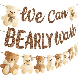 umoni Teddy Bear Banner, We Can Bearly Wait, Brown Glitter, Baby Shower Decorations, Gender Reveal Party Supplies, 19.0x70.0 inches