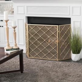 Christopher Knight Home Chelsey 3 Panelled Iron Fireplace Screen, Gold