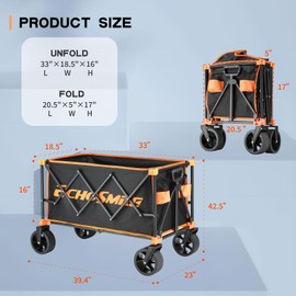 EchoSmile Collapsible Folding Wagon Cart 360lbs, Heavy Duty Garden Utility Cart with All Terrain Wheels, Large Capacity Outdoor Wagon for Camping, Beach, Shopping, Picnic (Black Orange)