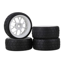 Mxfans 4pcs White Plastic Y Wheel Rims & Black Checkered Rubber Tires for RC1:10 On-Road Cars