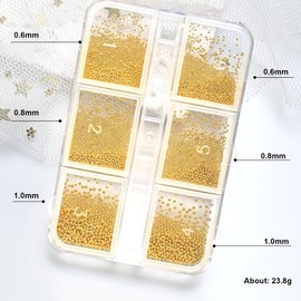 EYVRPAU 1 x Caviar Beads for Nails, 6 Degree Gold and Silver Nail Charms, Caviar Beads for Nails, Nail Chains for Nail Art, Nail Beads for Nail Art Accessories (0.6-2.0 mm)