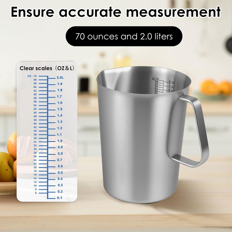 2L Stainless Steel Milk Frothing Jug with Handle and Lid