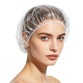 140 Pack Disposable Shower Caps, 42cm Plastic Elastic Shower Caps for Women, Waterproof Disposable Hair Caps for Hair Treatment, Salon, Spa, Travel, Home Use